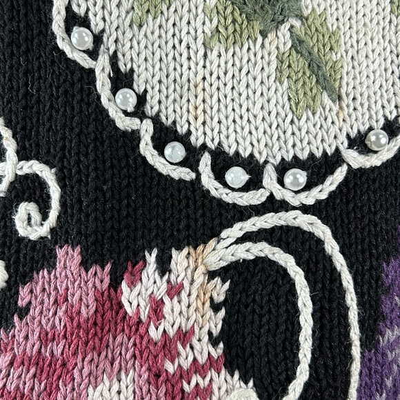 Women's Vintage Boaz Black Cottagecore Floral Oversized Knit Grandma Sweater / L - Picture 7 of 10